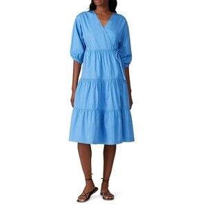 Sweet Baby Jamie Women XS Blue Casual Wrap Ruffle Midi Dress. ($276). B34